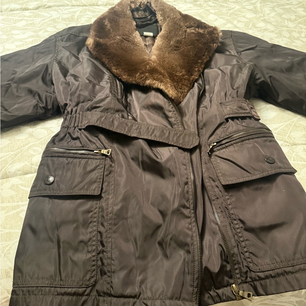 Prada Dark Brown Utility Jacket with Plush Fur Collar